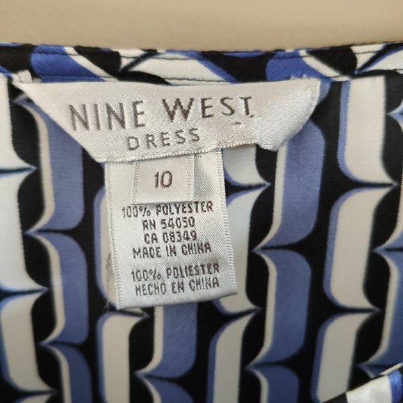 Nine West Satin Geometric Pattern Ruffle Dress 10 - Picture 7 of 8